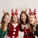 2 Pcs Golden & Red Reindeer Headbands with Glitters