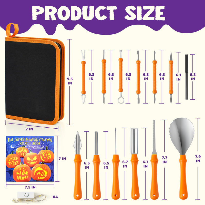 12 Pcs Halloween Pumpkin Carving Kit, Professional Carving Set with Handbag