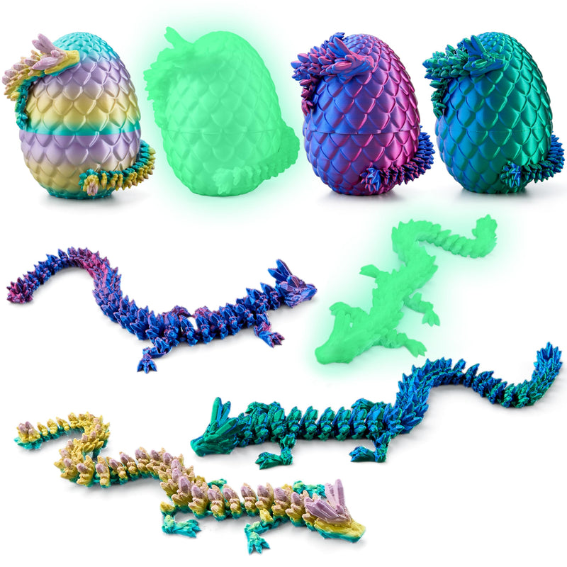4 Pcs 3D Printed Dragon Eggs with Laser Dragon, Cool Articulated Toys for Kids
