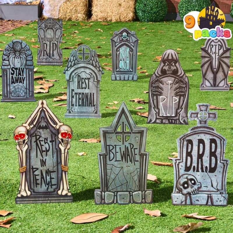 16" 9 Pcs Halloween Tombstones Decorations