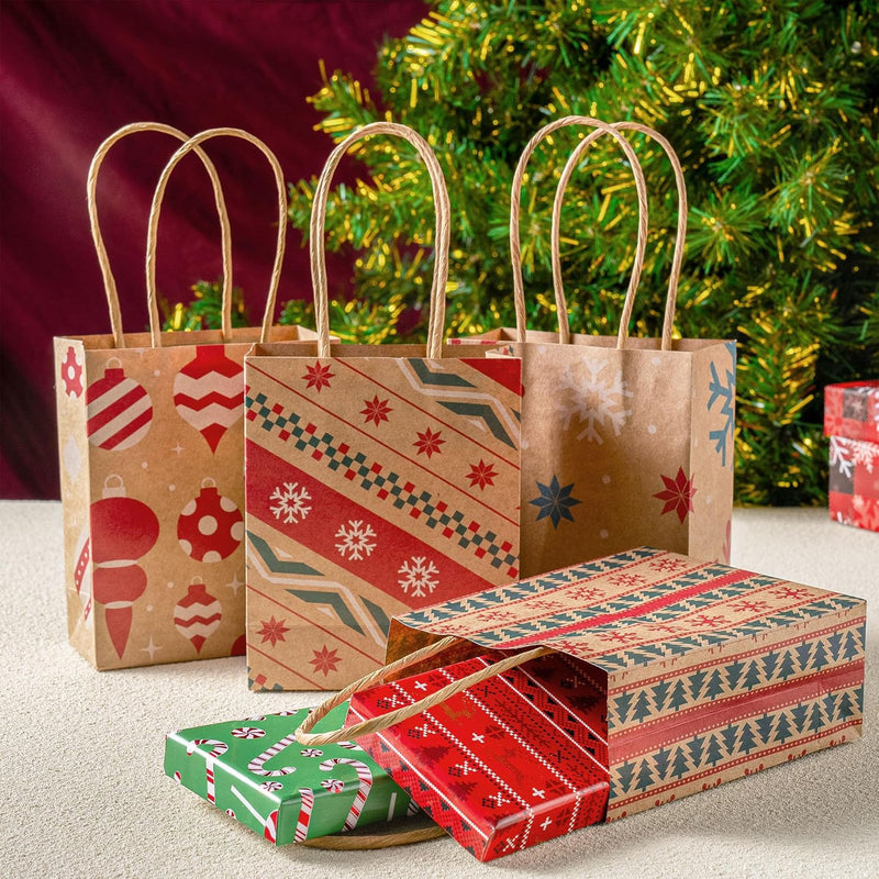 24 PCS Christmas Kraft Gift Bags with Handles