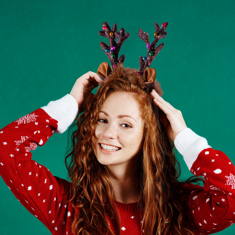 Christmas Light Up Reindeer Headband for Adult Kids