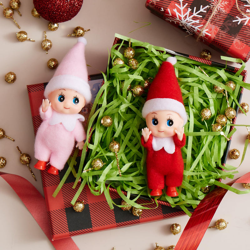 2PCS Christmas Tiny Elf Plush Doll, Red Pink