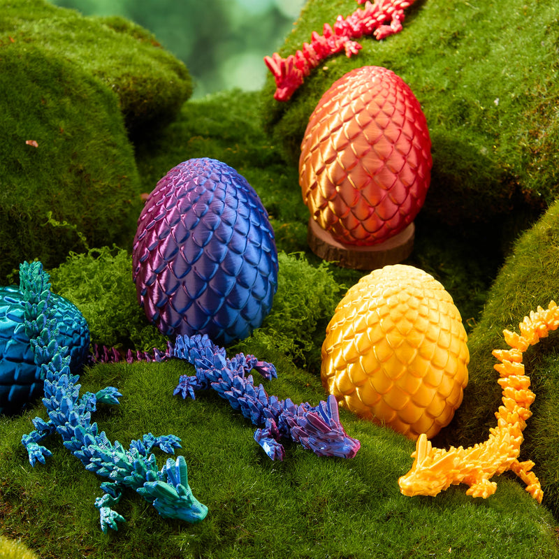 4 Pcs 3D Printed Dragon Eggs with Laser Dragon, Cool Articulated Toys for Kids