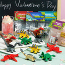24 Packs Valentines Day Cards with Dinosaur Building Blocks for Gifts Party Favor