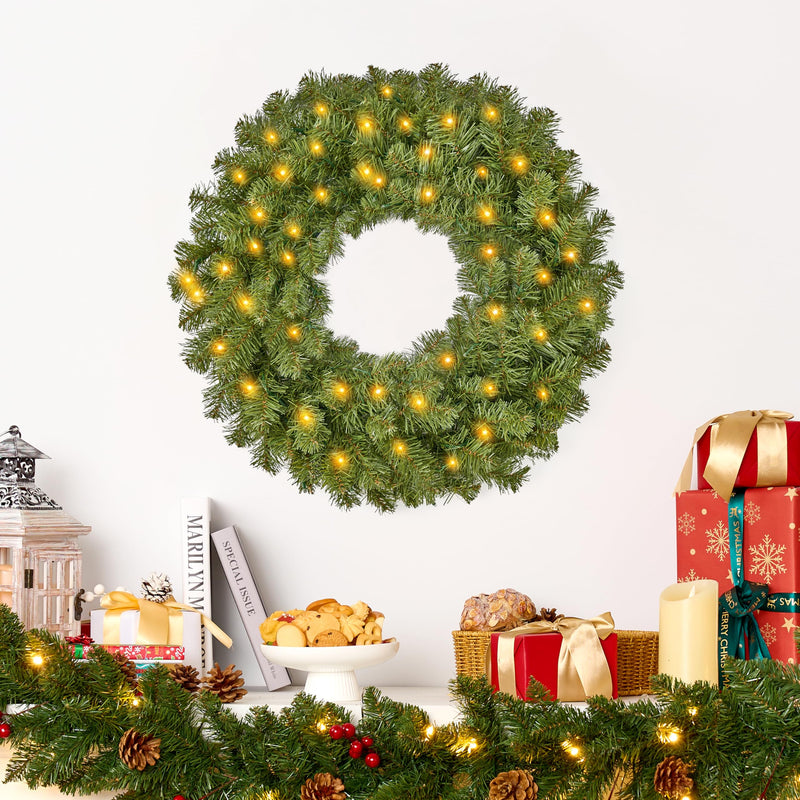 24'' Pre-Lit Christmas Wreath with Warm Lights