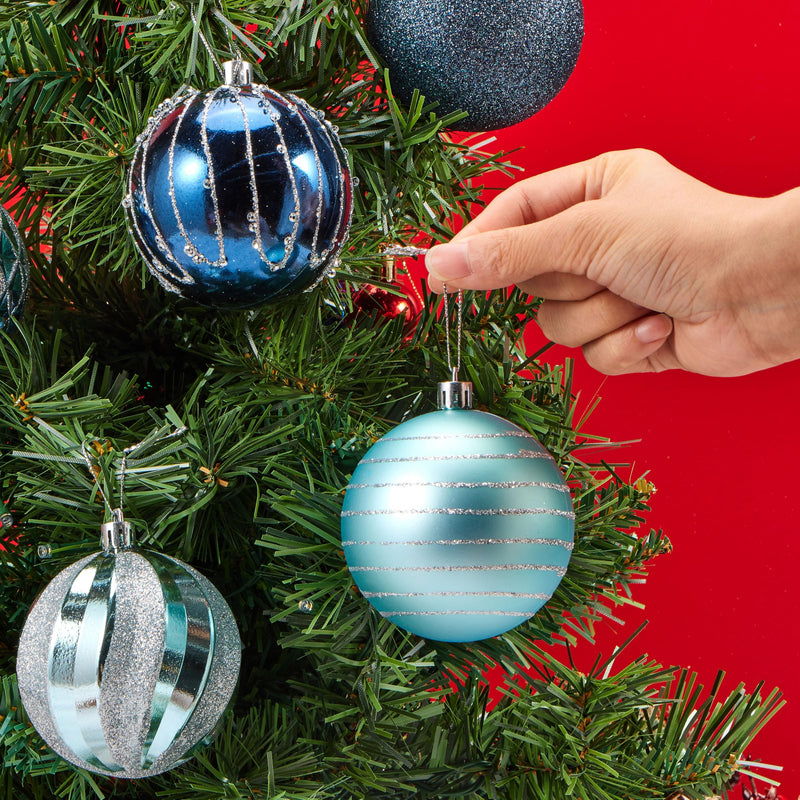 12 Pcs 3.15'' Blue Silve Christmas Balls Ornaments Set