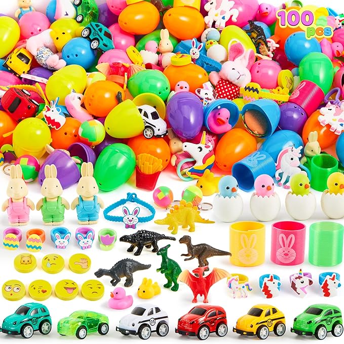 100Pcs 2.5in Toys and Stickers Prefilled Easter Eggs