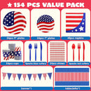 154Pcs July 4th Tableware Set, Serving 24 People