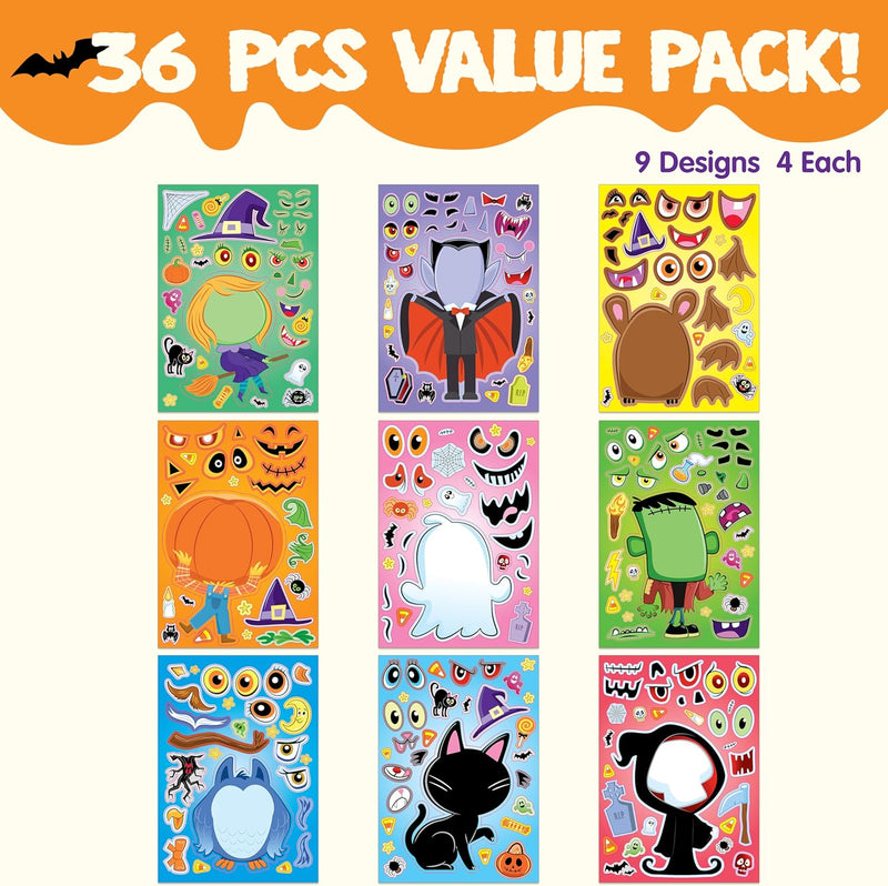 36 Pcs Halloween Make a Face Stickers for Kids