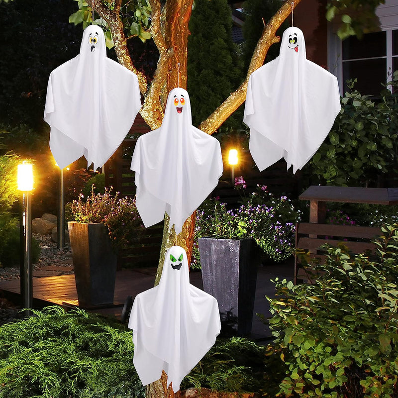 27.5" Hanging Ghosts with Colored Face, 4 Pack