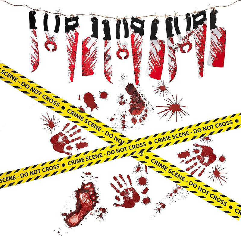 Bloody Banners, Bloody Stickers, and Crime Scene Tape for Halloween, 6 Pcs