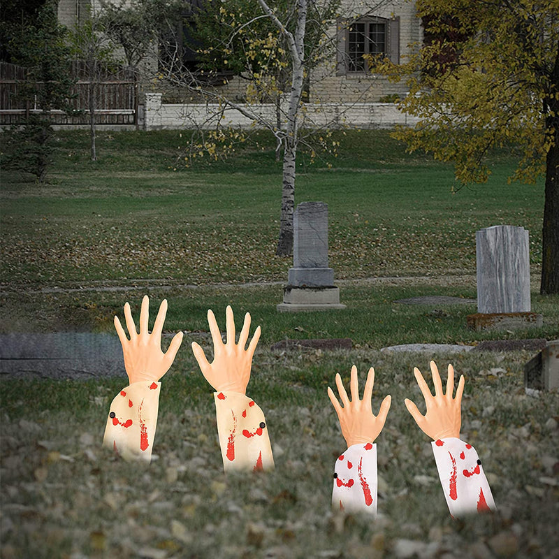 3 Pairs Realistic Zombie Arm Stakes With Blood Stain