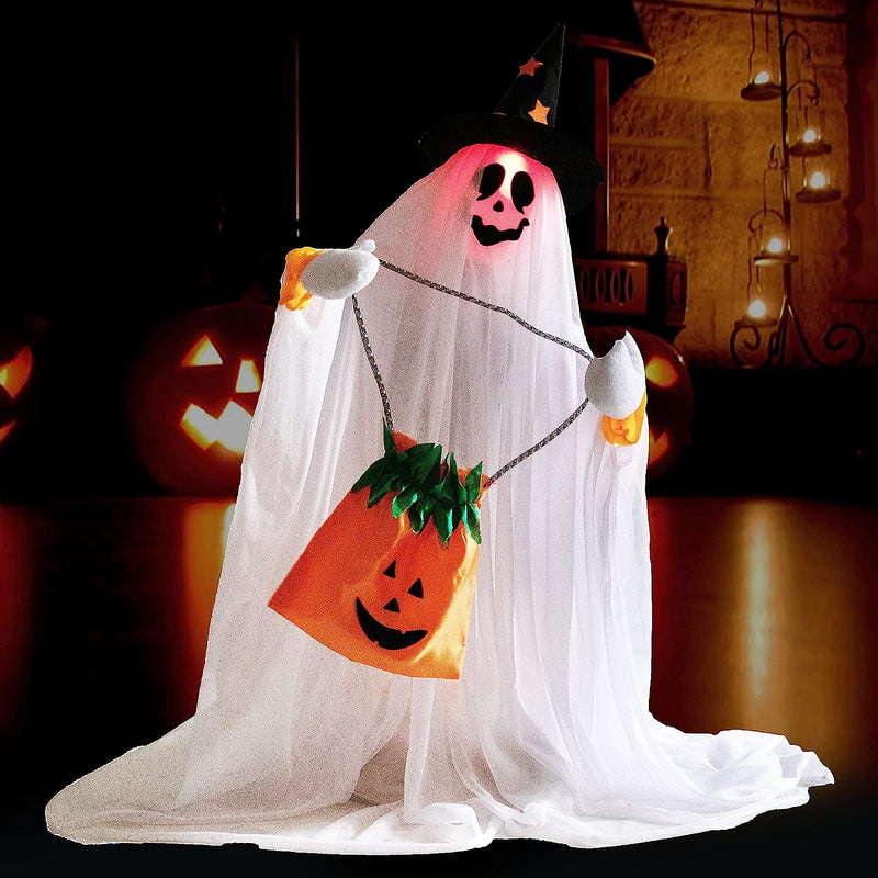 28in Animated Ghost with Pumpkin Bag