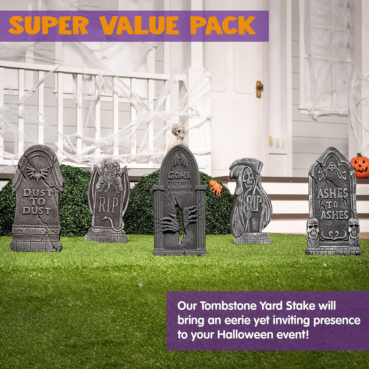 17" Foam Tombstones – Halloween Headstones Outdoor Decorations – Realistic Graveyard Decorations For Yard Lawn – Set Of 6