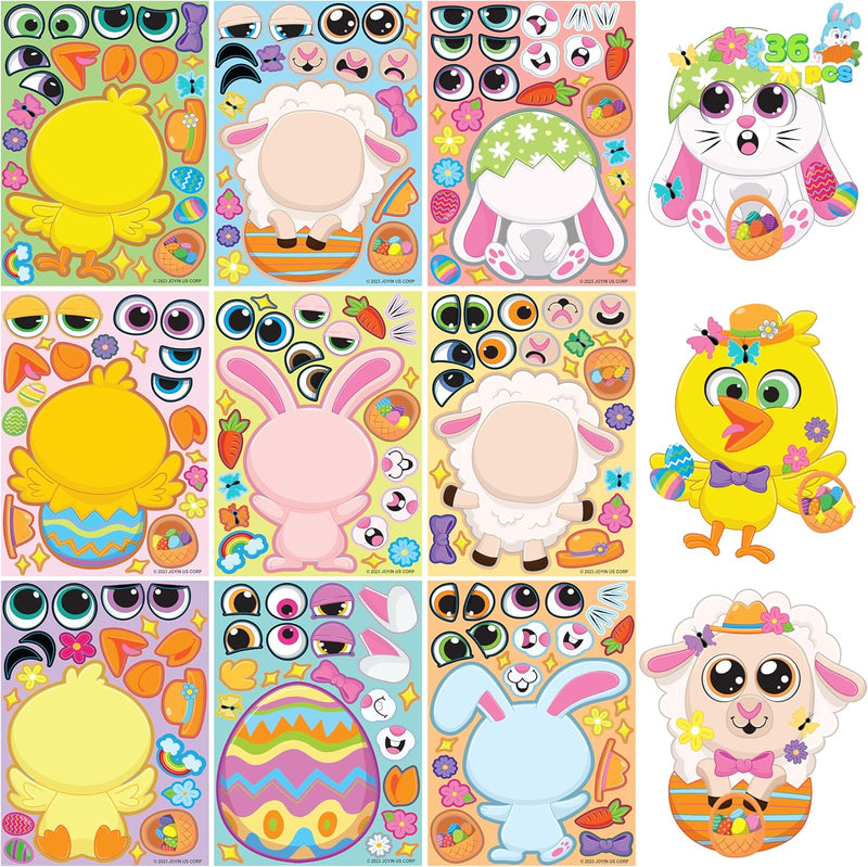 36 PCS Easter Match Make a Face Stickers with Chick Bunny Sheep Egg Pattern