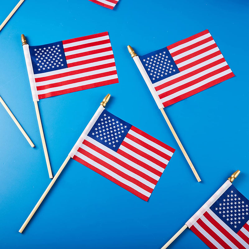 12 Pcs American Flags with Handheld Wooden Sticks, 10"
