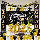 JOYIN Graduation Party Decorations Class of 2025, Black & Gold Grad Celebration Supplies Set with Backdrop Banner, Porch Sign, Balloons, Foil Number 2025, Hanging Strip for High School College Grad