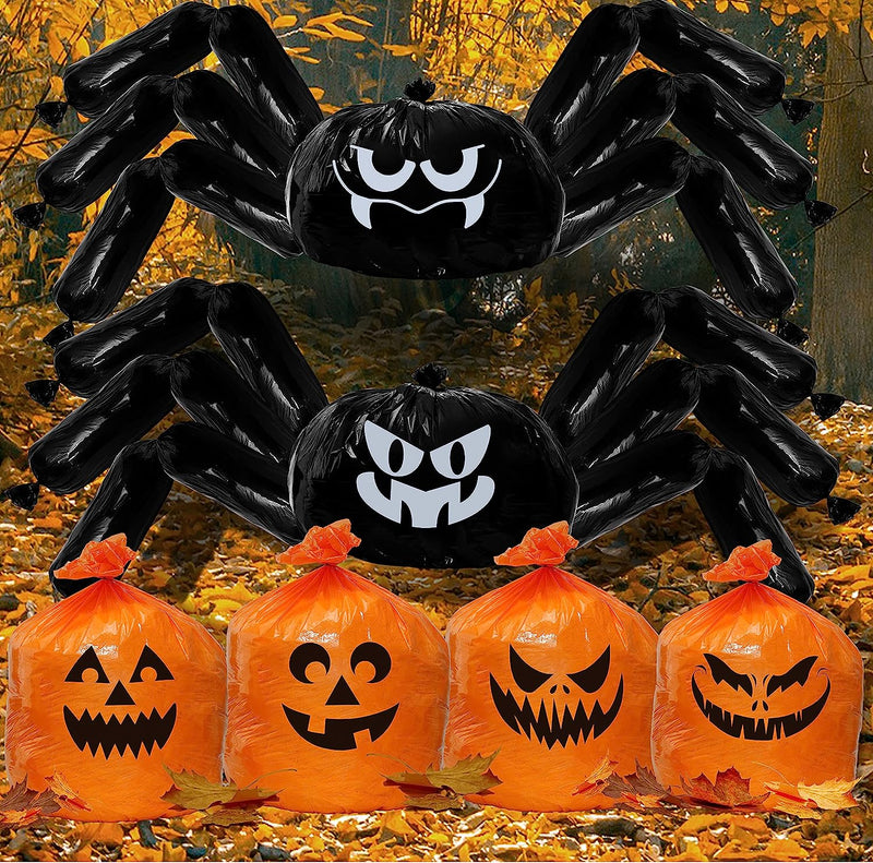 Halloween Pumpkin Leaf Bags and Spider, 6 Pack