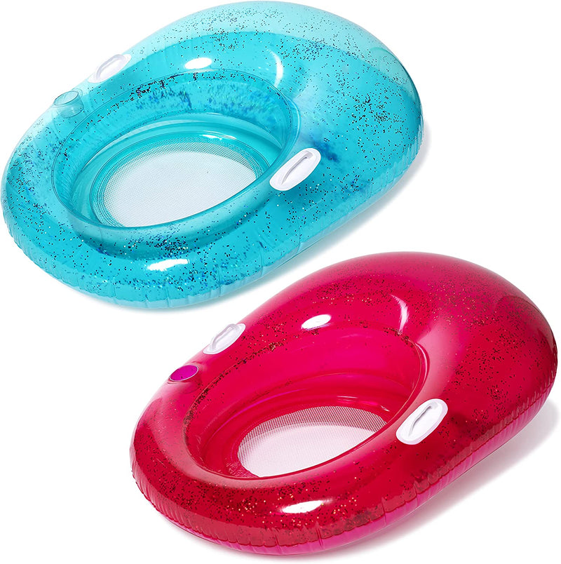 2Pcs Glittering Inflatable Pool Float, 51inx 41in Cyan & Pink