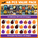 JOYIN 48 Pcs Halloween Pumpkin Pop Bubble Keychains with Gift Cards