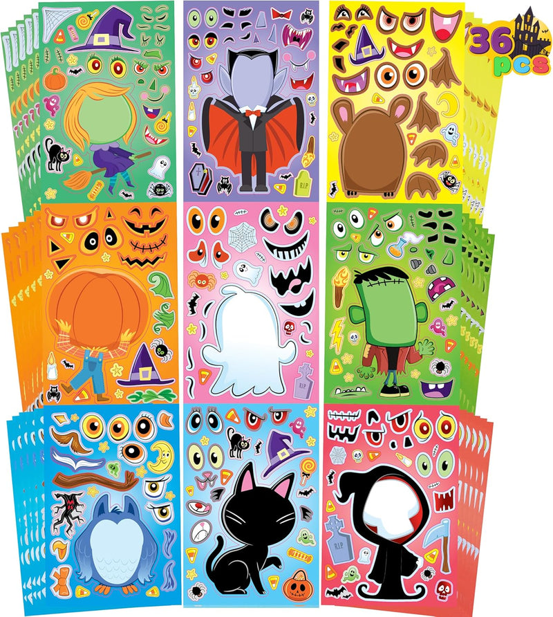 36 Pcs Halloween Make a Face Stickers for Kids