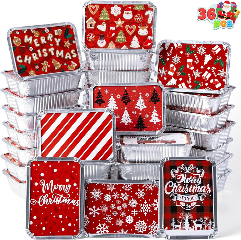 36 Pieces Christmas Foil Containers with Lids, 9 Holiday Designs