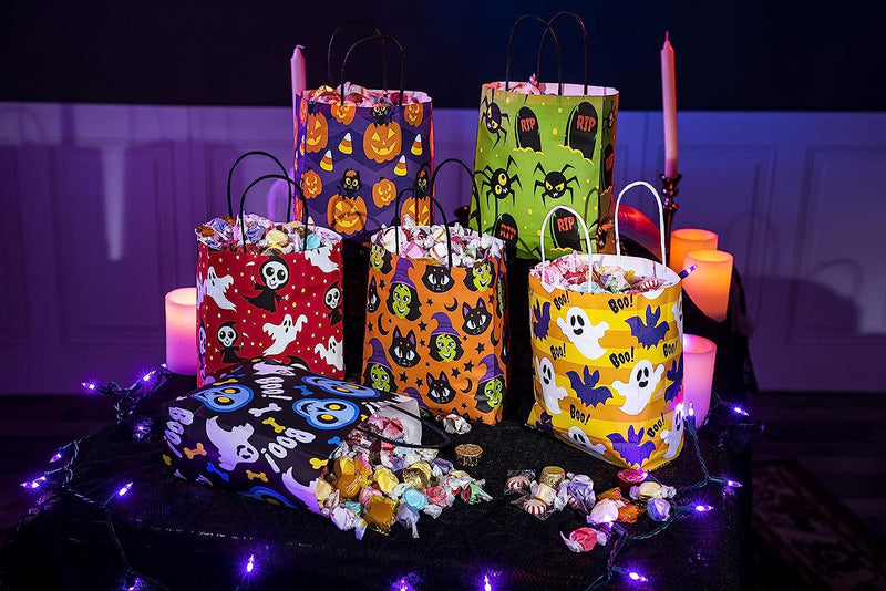 Christmas Recycled Gift Bags With Handles (12-Pack) | Medium Size 13"x10"x7", Reusable Non-Woven, Pink & Purple Holiday Designs