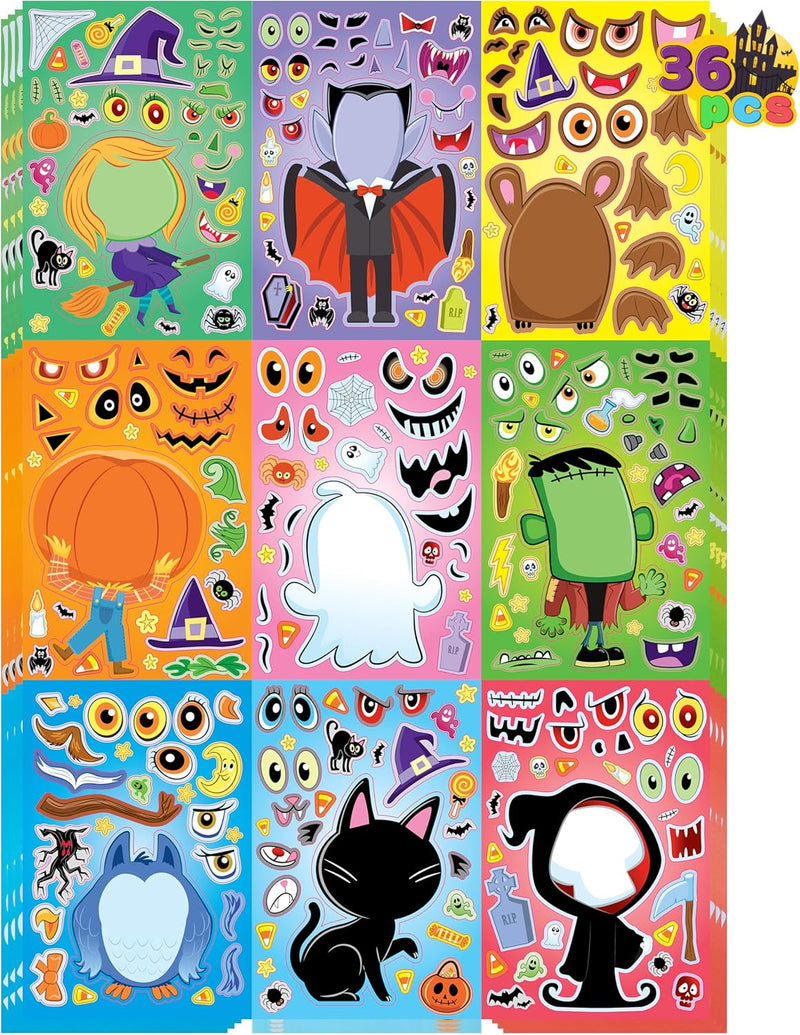 36 Pcs Halloween Make a Face Stickers for Kids