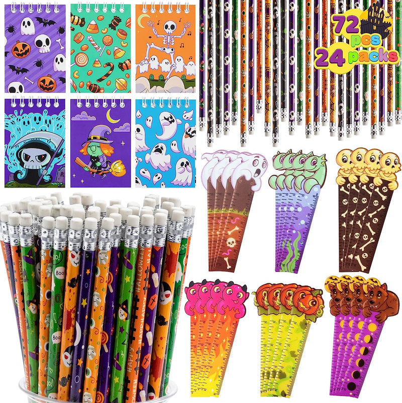 Halloween Theme Pencil, Rulers and Notepad Set, 24 Pack