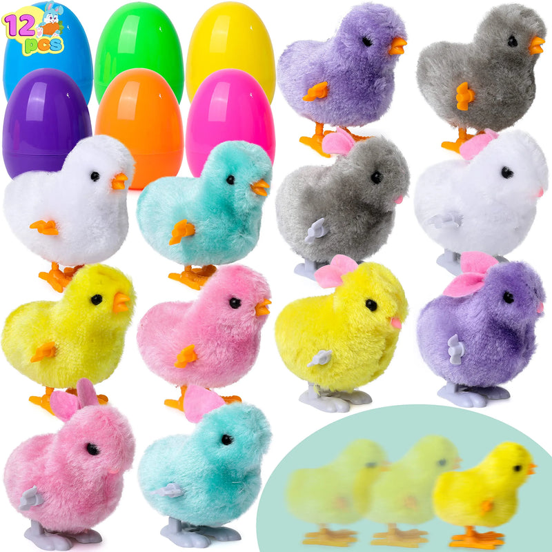 12Pcs 3.7in Colorful Wind-Up Jumping Animals with Easter Eggs Bursting for Easter Egg Hunt