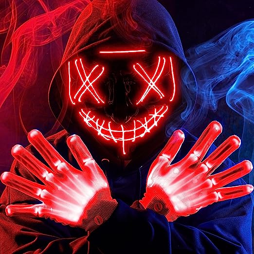 LED Scary Mask And Gloves (red)
