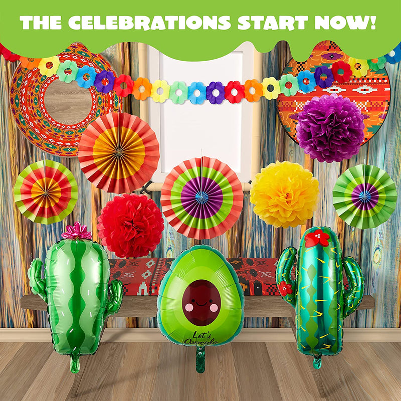 Fiesta Party Foil Balloons, 19 Pcs