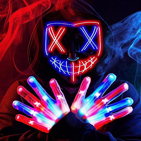 Halloween Led Mask Light Up With Gloves (blue&red)