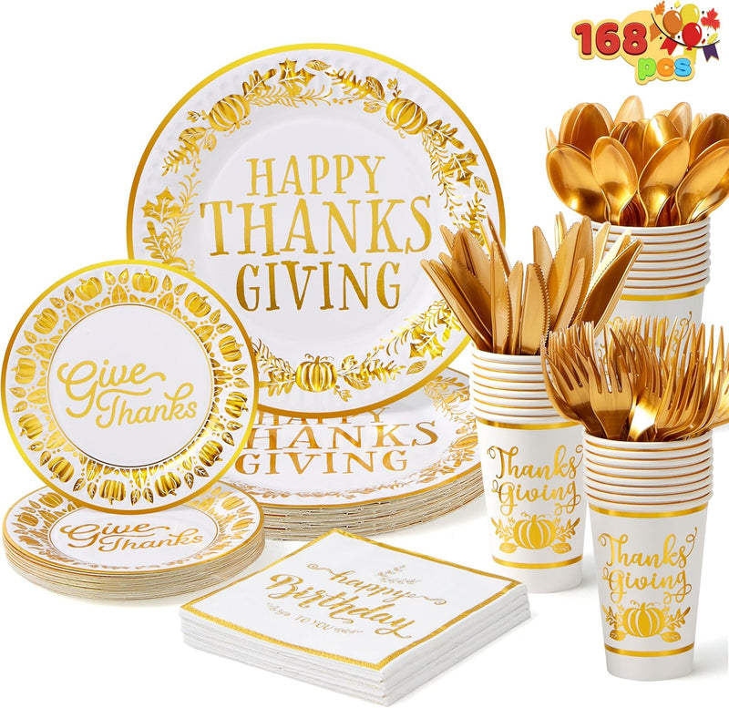 168Pcs Thanksgiving Paper Plates Set