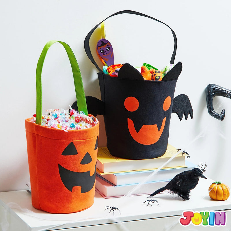 Halloween Bat and Pumpkin Candy Tote Bucket Set Reusable Felt Trick or Treat Goody Bags