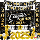 JOYIN Graduation Party Decorations Class of 2025, Black & Gold Grad Celebration Supplies Set with Backdrop Banner, Porch Sign, Balloons, Foil Number 2025, Hanging Strip for High School College Grad