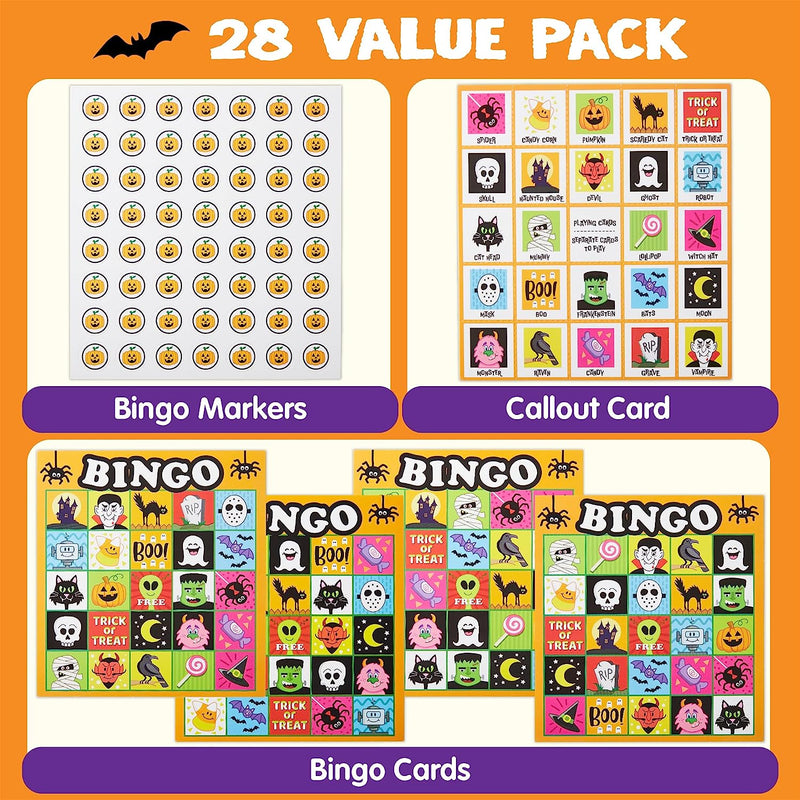 Halloween Bingo Game Card for Kids, 28 Pcs