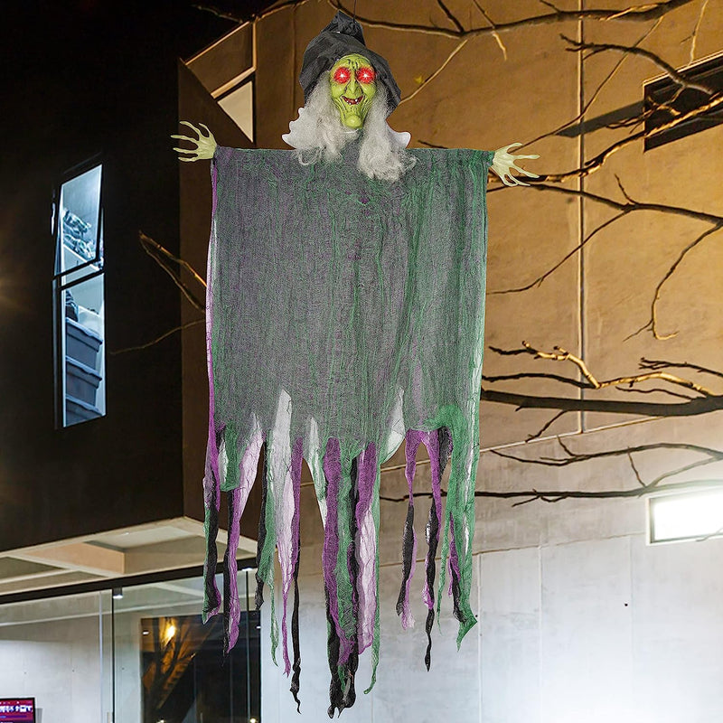 57.5in Hanging Witch with LED Eyes & Spooky Sound