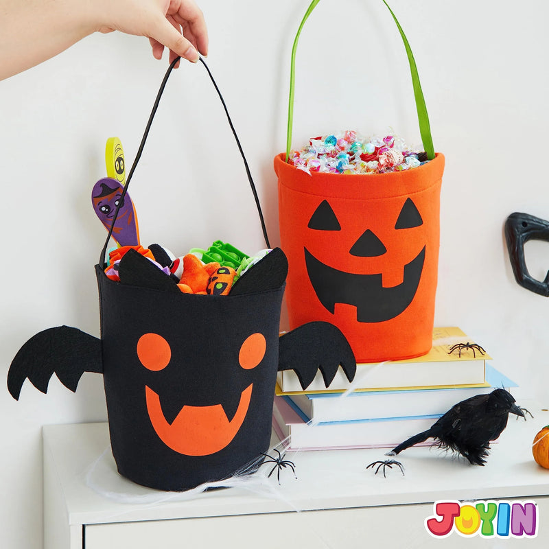 Halloween Bat and Pumpkin Candy Tote Bucket Set Reusable Felt Trick or Treat Goody Bags