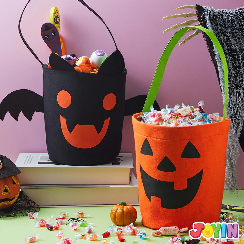 Halloween Bat and Pumpkin Candy Tote Bucket Set Reusable Felt Trick or Treat Goody Bags