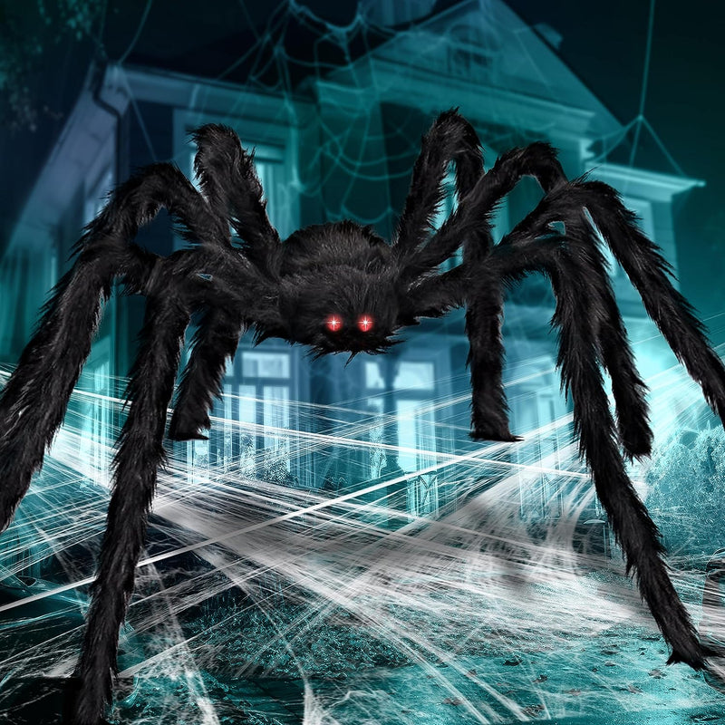 6.5ft Led Eyes Hairy Black Giant Spider For Halloween Indoor Outdoor Decorations