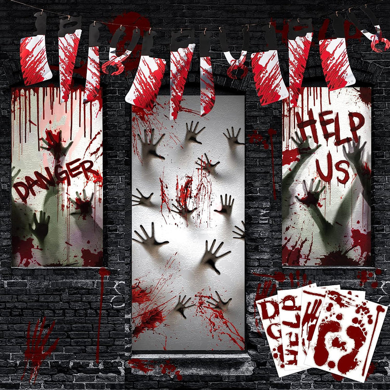 Zombie Hand Door Cover+2 Window Covers+Weapon Garland+Window Stickers