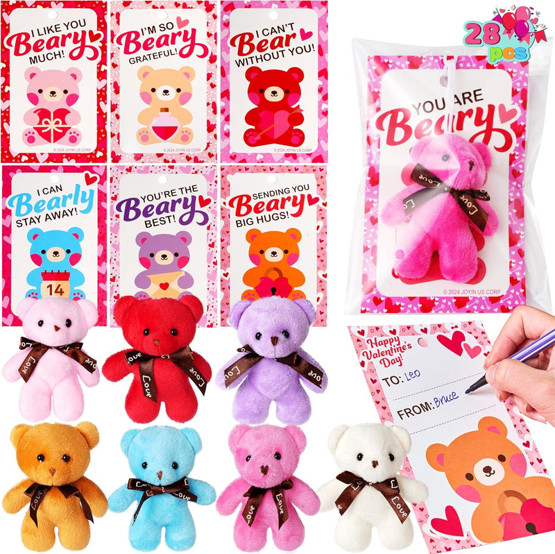 JOYIN 28 Pack Valentine's Day Mini Plush Animals Toys with Gift Cards