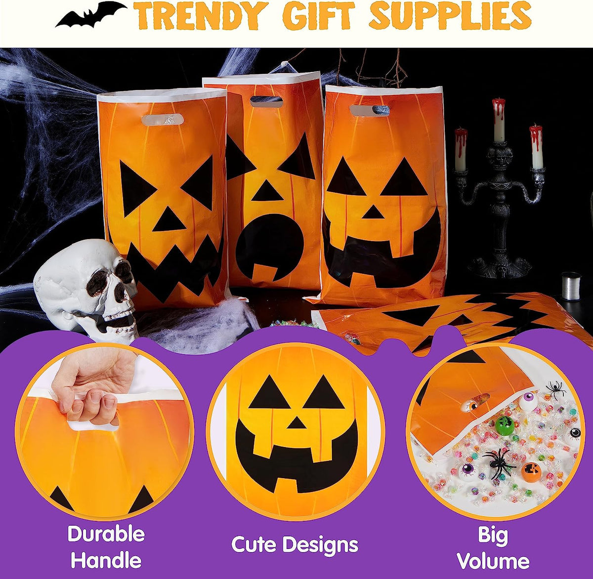 Halloween Jack O Lantern Trick Or Treat Bags, 72-pack