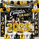 JOYIN Graduation Party Decorations Class of 2025, Black & Gold Grad Celebration Supplies Set with Backdrop Banner, Porch Sign, Balloons, Foil Number 2025, Hanging Strip for High School College Grad