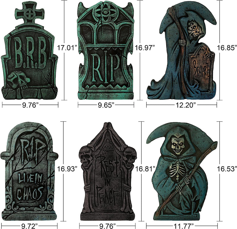 2 Light Up Grim Reaper with 4 Tombstone Decoration Set