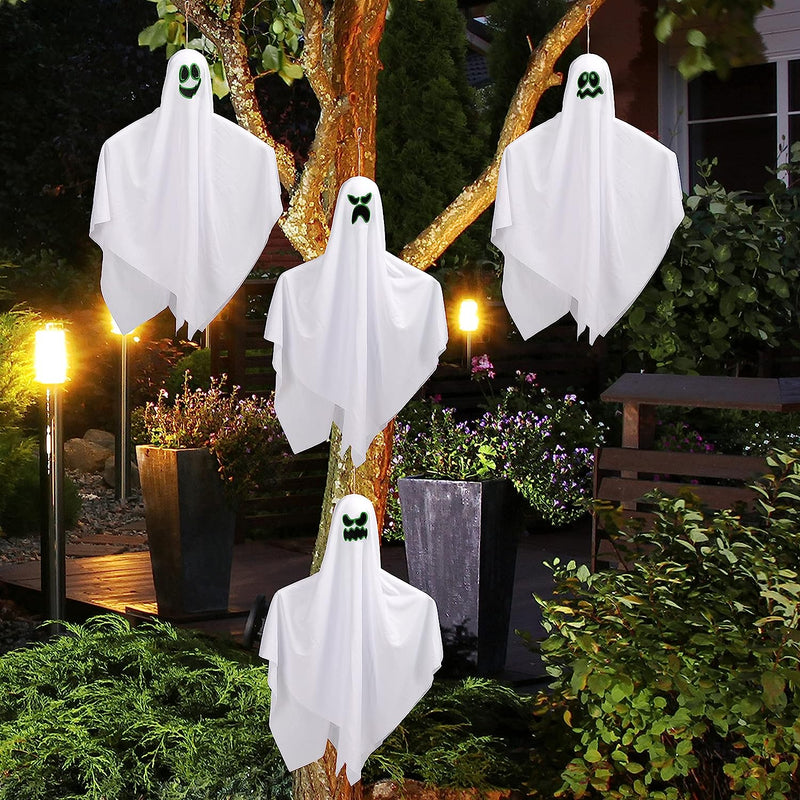 27.5in Halloween Glow-in-the-dark Hanging Ghosts, 4 Packs