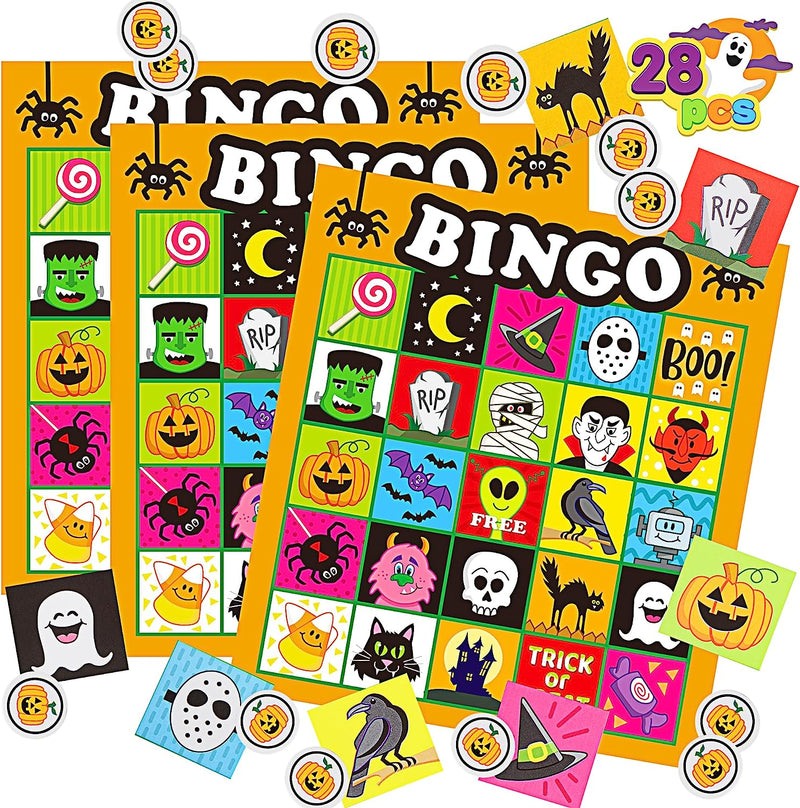 Halloween Bingo Game Card for Kids, 28 Pcs