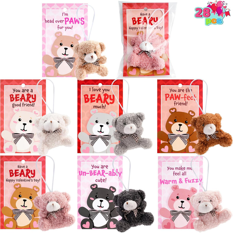 JOYIN 28 Pack Valentine's Day Mini Plush Animals Toys with Greeting Cards